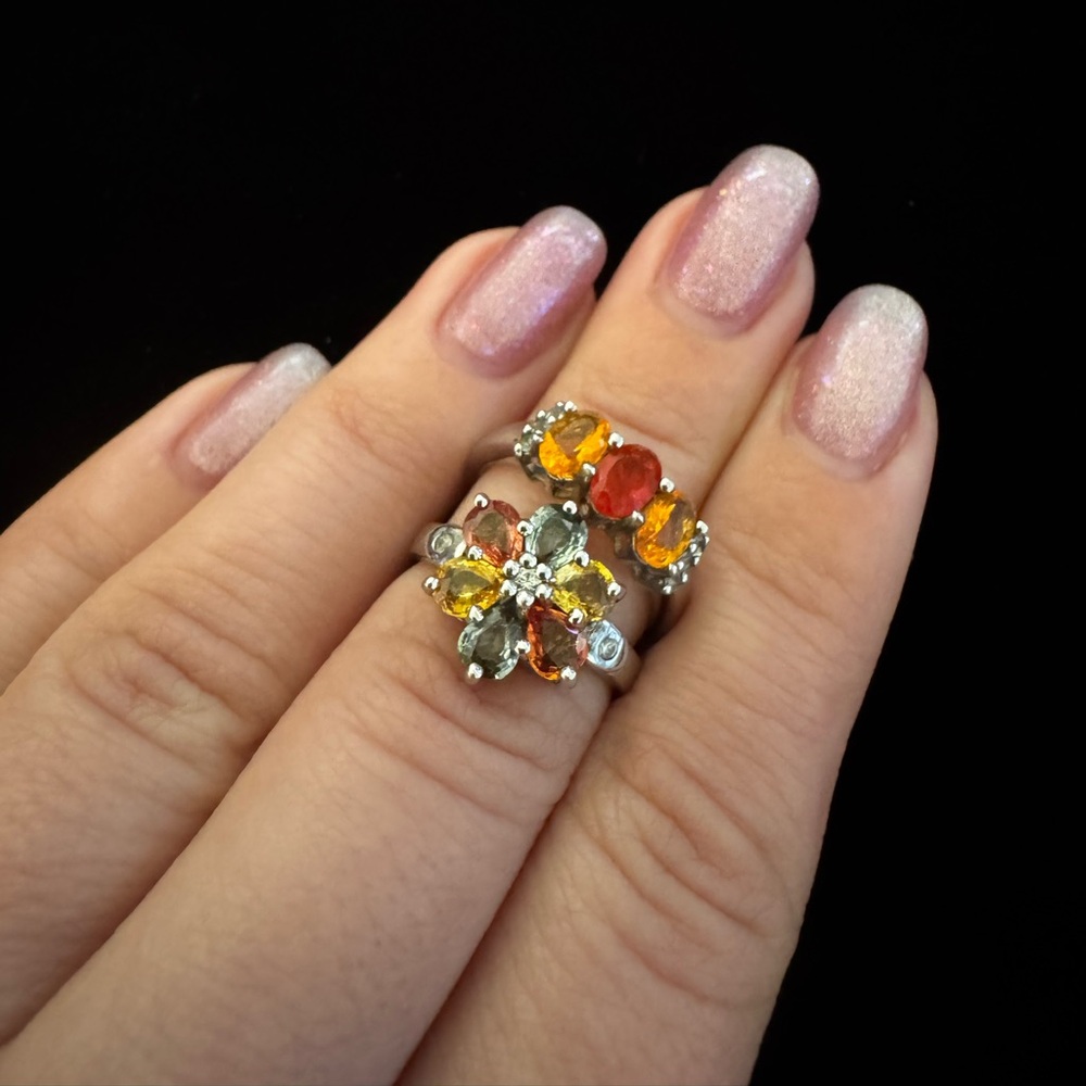 2 Ring Multi Gemstone Ring Bundle in .925 Sterling Silver. Size 5.